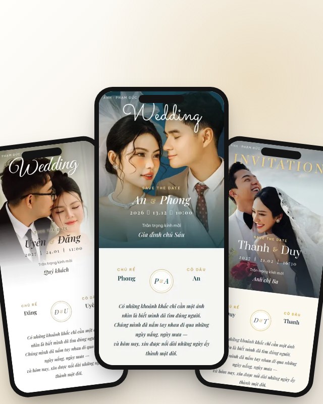 Thiệp cưới online Phạm Đức Studio — thiệp mẫu trên điện thoại